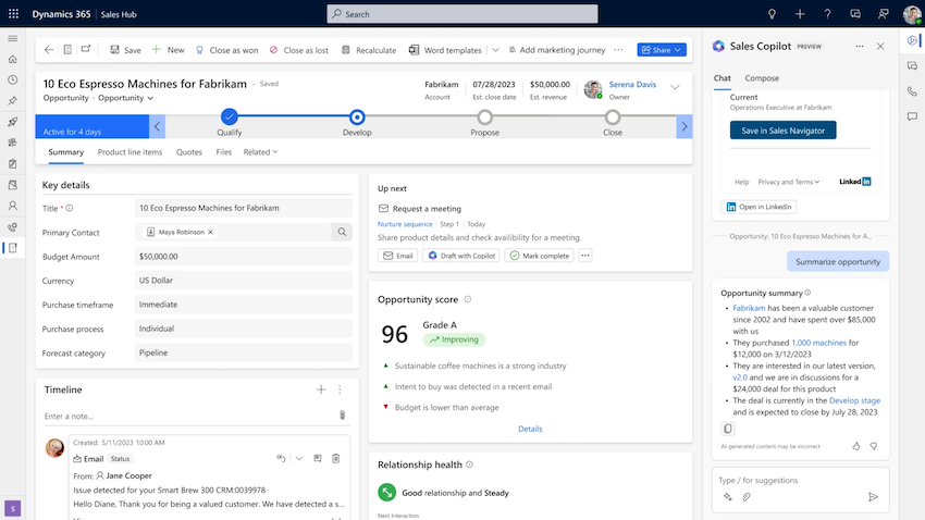 AI-generated lead and opportunity summaries